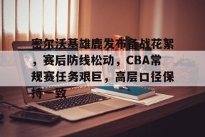 开云体育官方入口-密尔沃基雄鹿发布备战花絮，赛后防线松动，CBA常规赛任务艰巨，高层口径保持一致